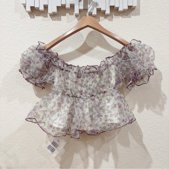 J.ING Jing Floral Print Organza Off Shoulder Crop Top One Size NWT - Picture 6 of 6